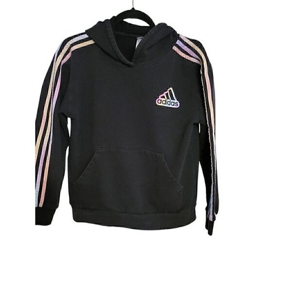 Adidas Tops - Adidas Hoodie Pullover Sweatshirt Women's Size Large, Rainbow Strips